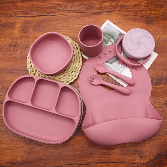 Set di piatti Ciotola per bambini Cibo per bambini Condivisione di piastre di aspirazione in silicone Prodotto per neonati